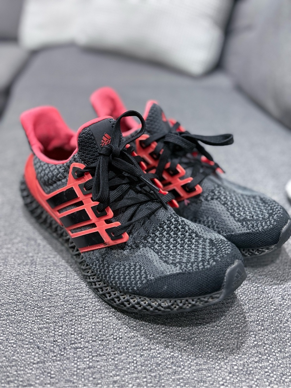 Adidas ULTRA 4D black  & Red Orange Knit Running Shoes